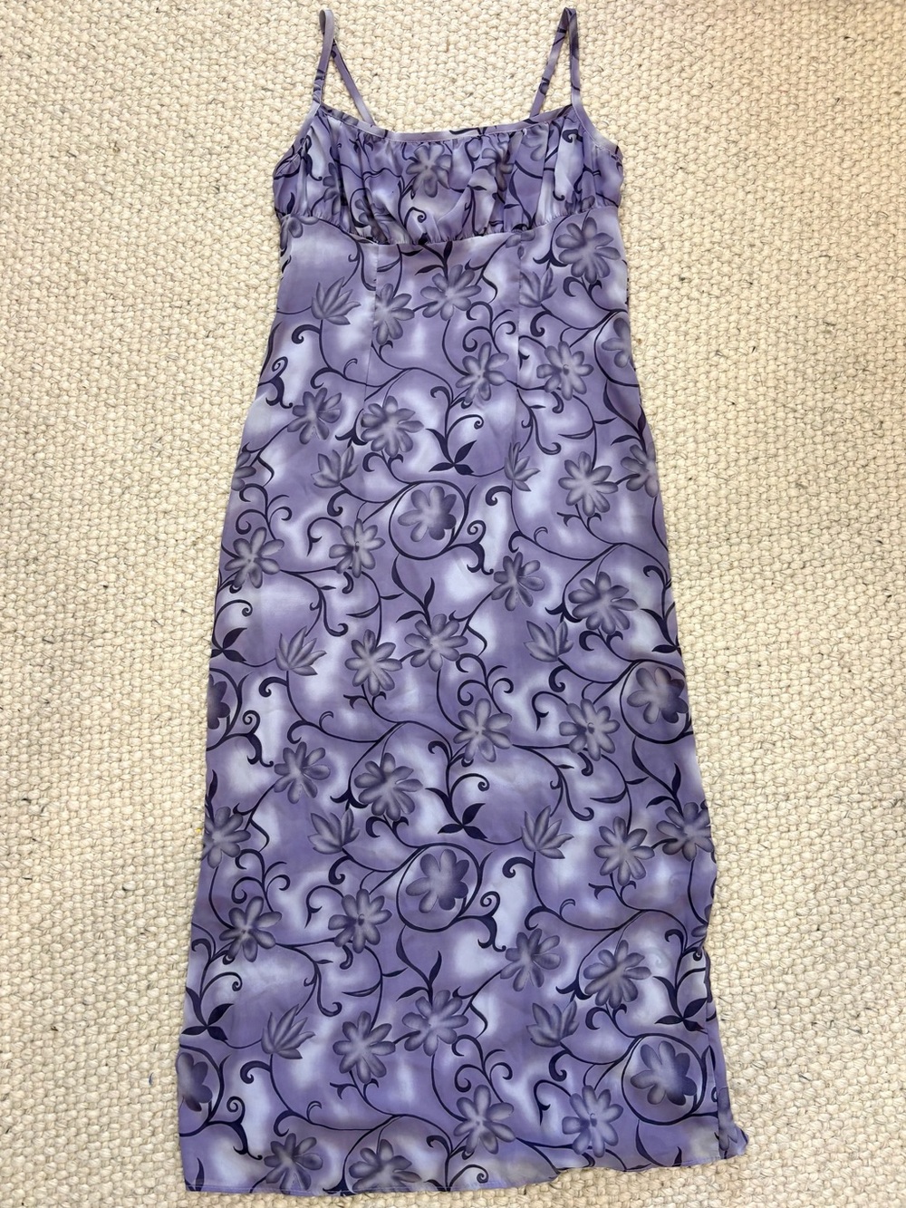 VINTAGE Lilac Floral Slip Long Dress with Black Slit